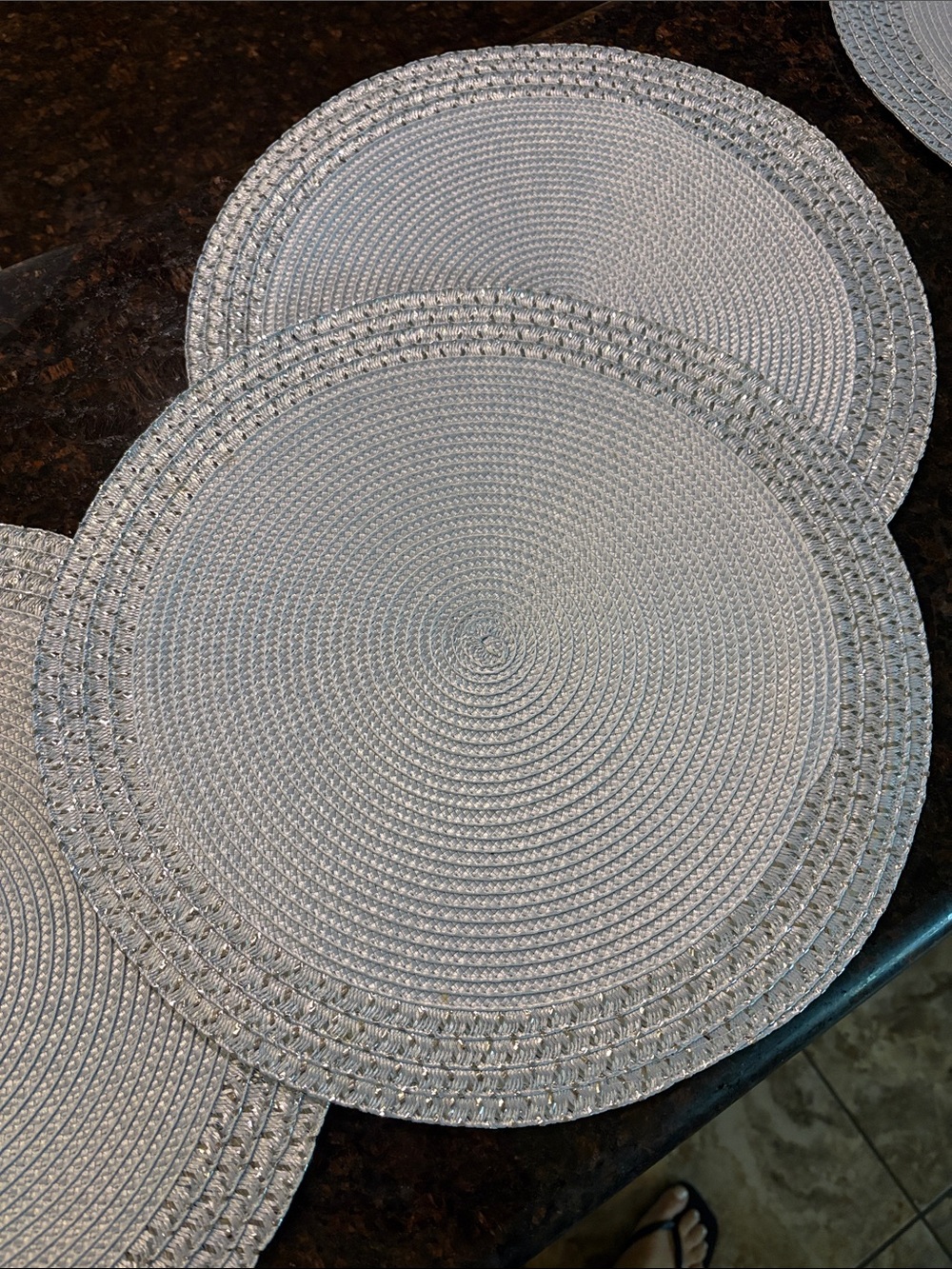 Six Light Blue Woven Round Placemat - Set-Ready Dining Accent